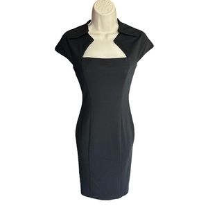 Black Collared Square Neck Midi Dress